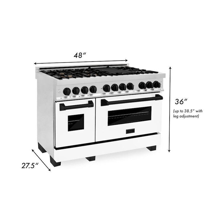 ZLINE Autograph 48" 6.0 cu. ft. Dual Fuel Range with White Matte Door and Black Matte Accents, RAZ-WM-48-MB