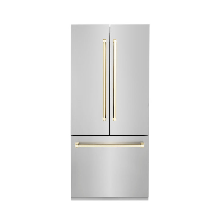 ZLINE Autograph Gold Package - 36" Rangetop, 36" Range Hood, Dishwasher, Built-In Refrigerator