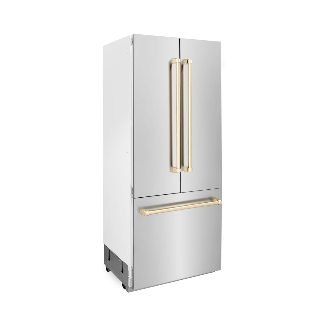 ZLINE Autograph Gold Package - 36" Rangetop, 36" Range Hood, Dishwasher, Built-In Refrigerator