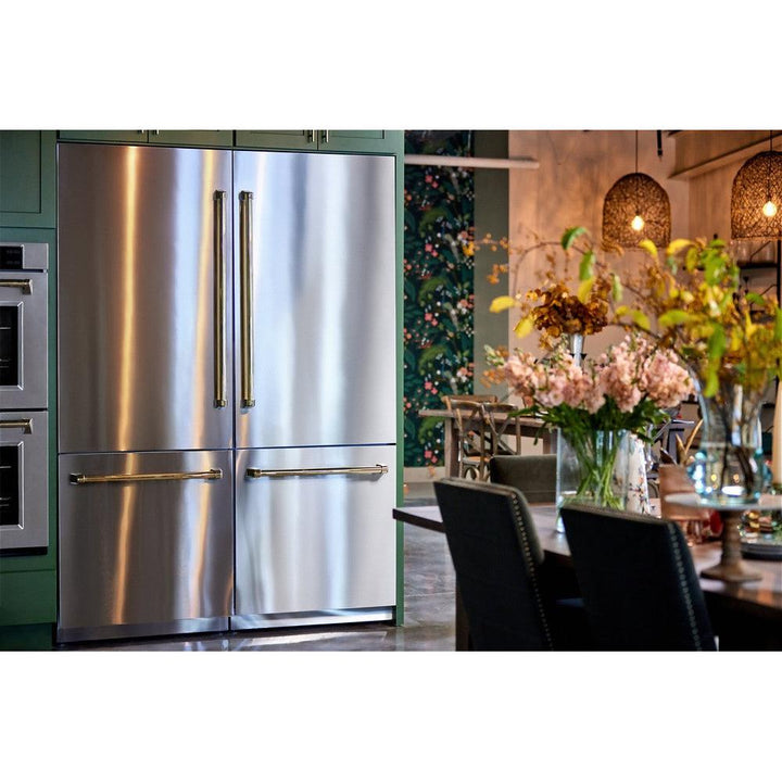 ZLINE Autograph Edition 60 in. 32.2 cu. ft. French Door Built-In Bottom Freezer Refrigerator with Water Dispenser and Ice Maker in Stainless Steel with Polished Gold Accents (RBIVZ-304-60-G)