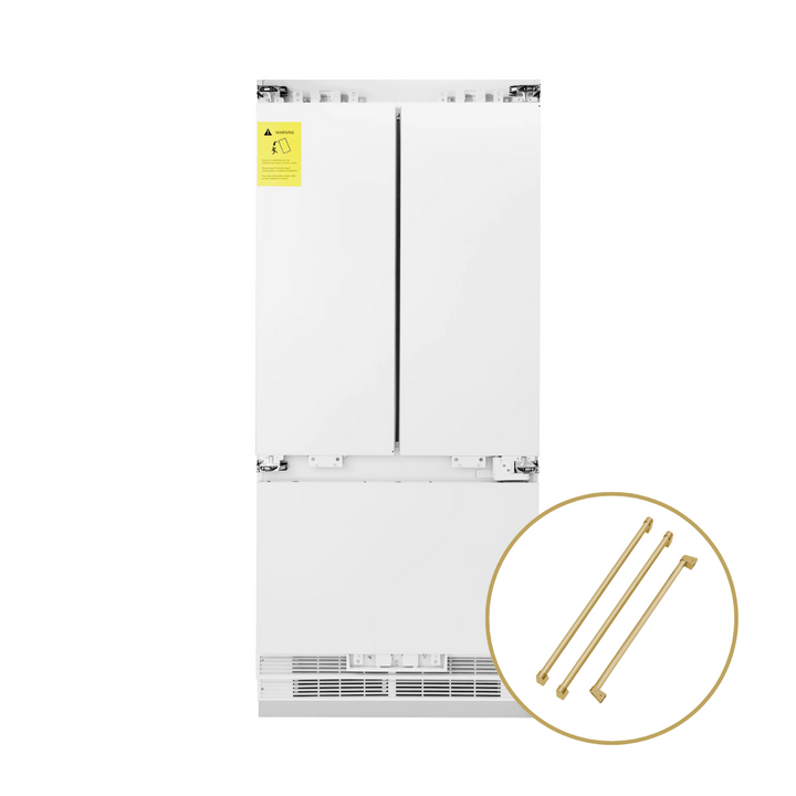 ZLINE Autograph 36" 19.6 cu. ft. Panel Ready Built-in 3-Door French Door Refrigerator with Internal Water and Ice Dispenser with Champagne Bronze Handles, RBIVZ-36-CB