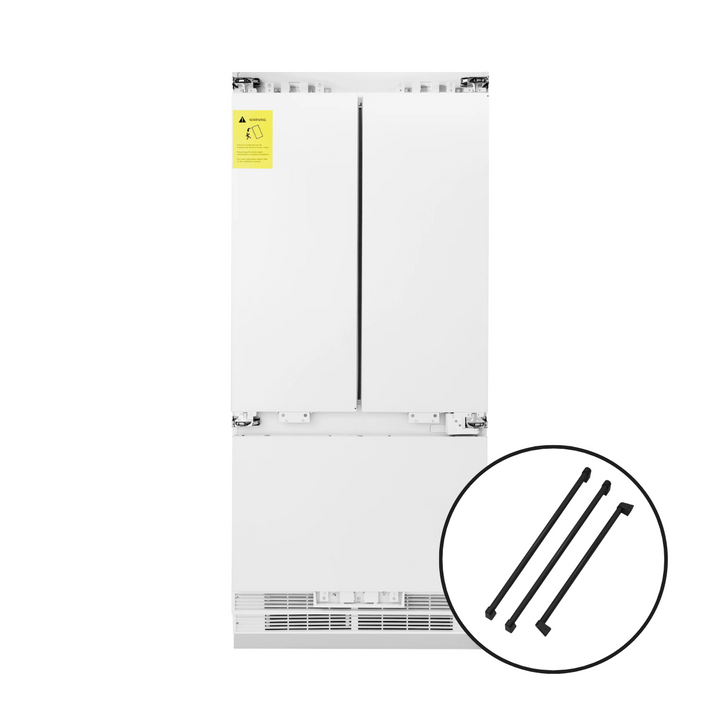 ZLINE Autograph 36" 19.6 cu. ft. Panel Ready Built-in 3-Door French Door Refrigerator with Internal Water and Ice Dispenser with Black Matte Handles, RBIVZ-36-MB