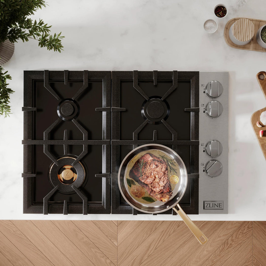 ZLINE Gas Cooktops with Brass Burners &amp; Black Porcelain – 30" &amp; 36"