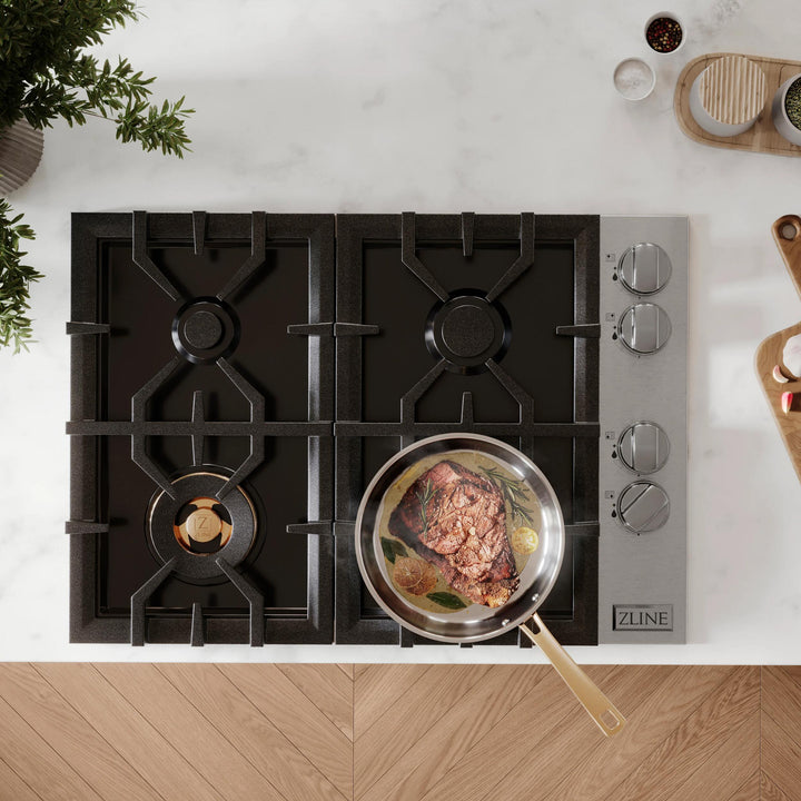 ZLINE Gas Cooktops with Brass Burners &amp; Black Porcelain – 30" &amp; 36"