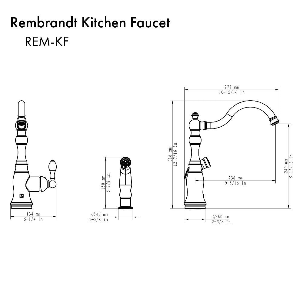 ZLINE Autograph Edition Rembrandt Single Handle Kitchen Faucet and Side Sprayer in Matte Black (REM-KF-MB)