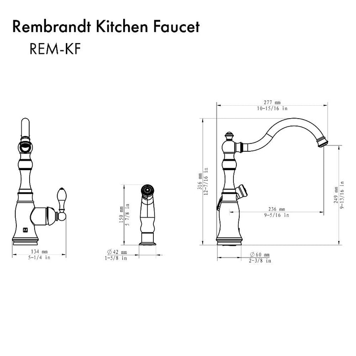 ZLINE Autograph Edition Rembrandt Single Handle Kitchen Faucet and Side Sprayer in Matte Black (REM-KF-MB)
