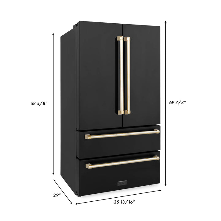 ZLINE 36” Champange Bronze Accents French Door Rerfrigerator