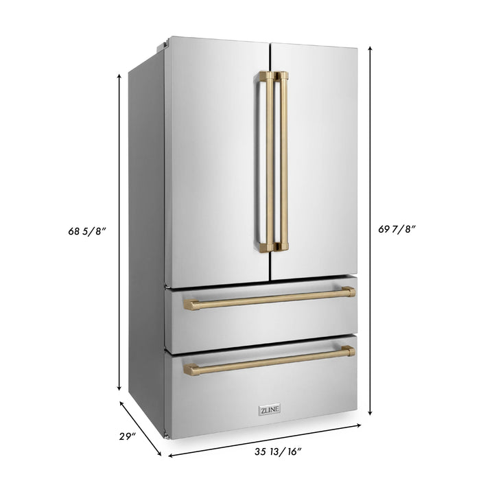 ZLINE 22.5 cu.ft.  Autograph Edition Counter-Depth French Door Refrigerator with Ice Maker in Fingerprint-Resistant Stainless Steel with Champagne Bronze Handles, 22.5 cu. ft.
