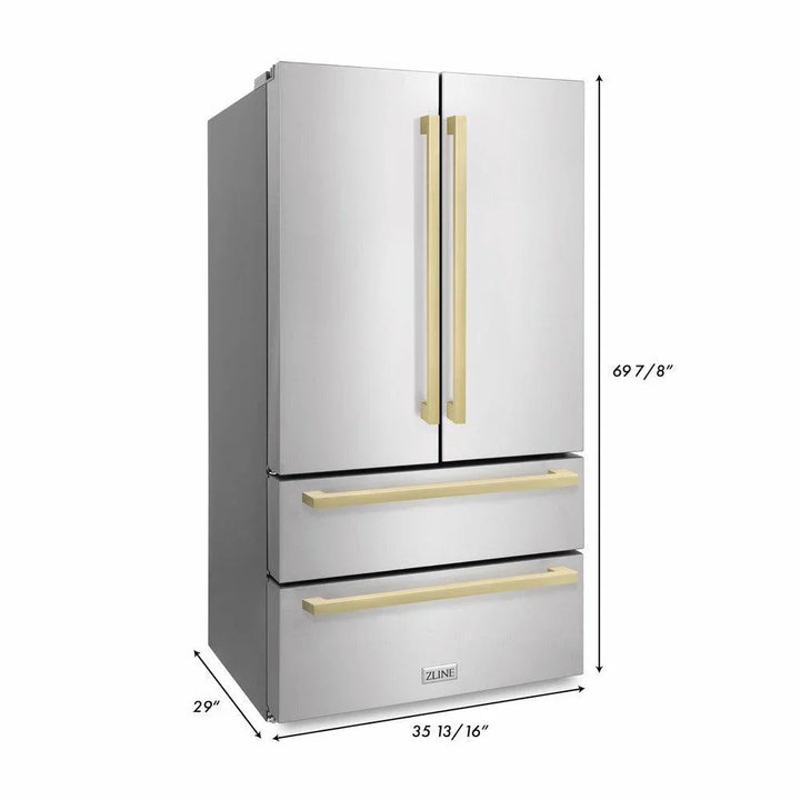 ZLINE 36" Autograph 22.5 cu. ft. Refrigerator with Ice Maker in Stainless Steel and Champagne Bronze Square Handles, RFMZ-36-FCB