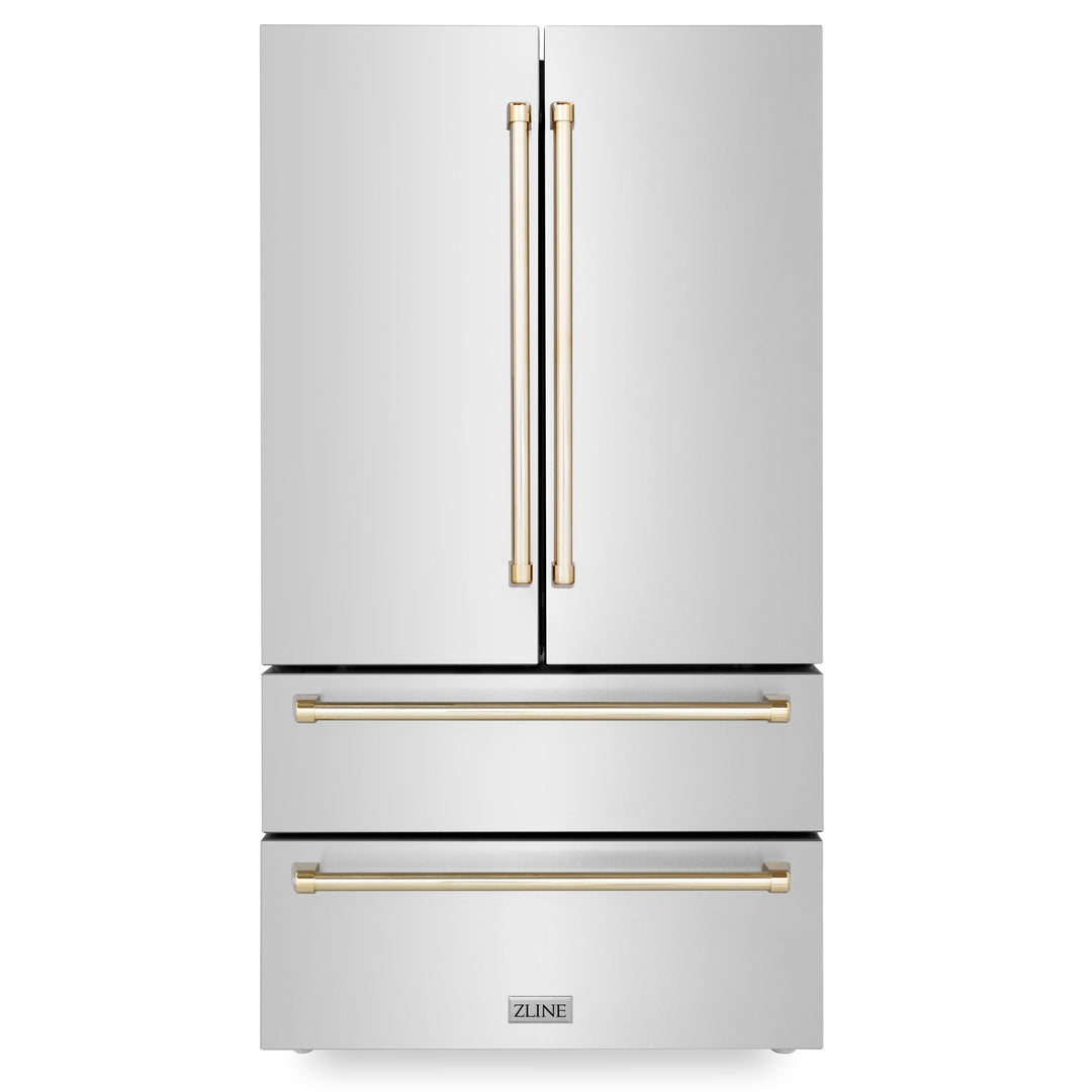 ZLINE Autograph Package - 48 In. Gas Range, Range Hood, Refrigerator, Dishwasher with Gold Accents, 4KAPR-RGWMRHDWM48-G