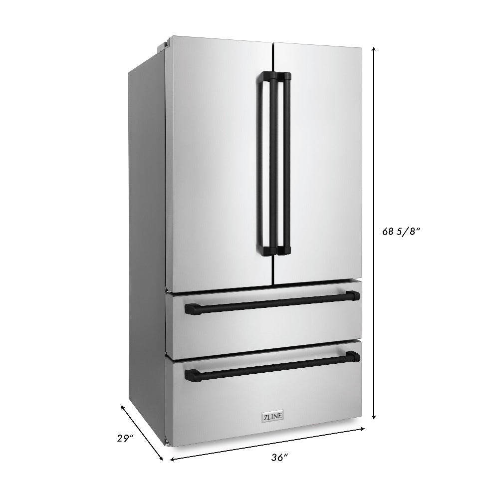ZLINE Autograph Edition 30 in. Kitchen Package with Stainless Steel Dual Fuel Range, Range Hood, Dishwasher and Refrigerator with Matte Black Accents (4KAPR-RARHDWM30-MB)