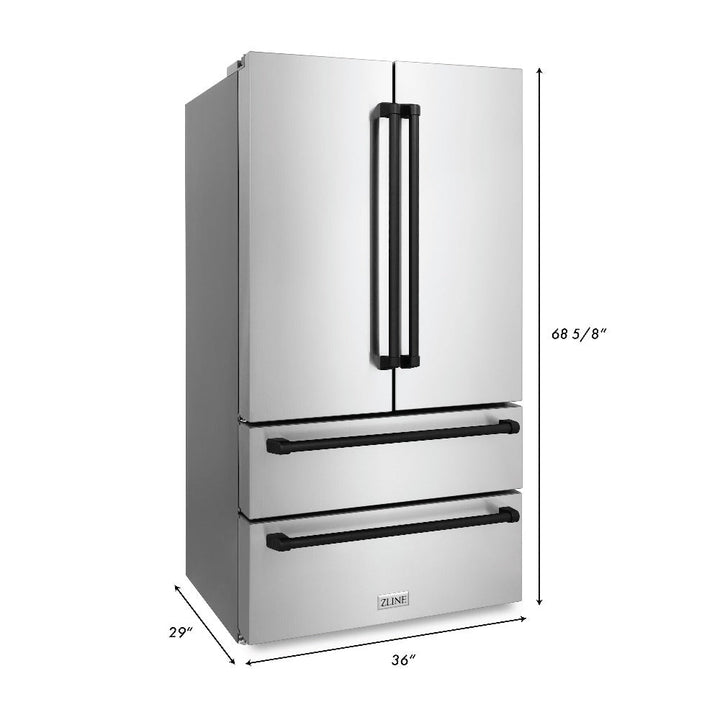 ZLINE Autograph Edition 30 in. Kitchen Package with Stainless Steel Dual Fuel Range, Range Hood, Dishwasher and Refrigerator with Matte Black Accents (4KAPR-RARHDWM30-MB)