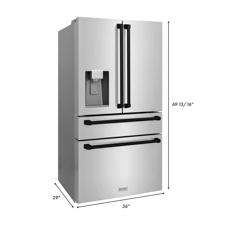 ZLINE Autograph Edition 48 in. Kitchen Package with Stainless Steel Dual Fuel Range, Range Hood, Dishwasher and Refrigerator with Matte Black Accents (4KAPR-RARHDWM48-MB)