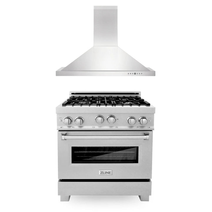 ZLINE Kitchen Package with DuraSnow Gas Range and Convertible Vent Range Hood (30", 36")