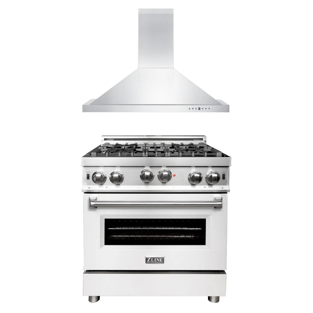 ZLINE 30" &amp; 36" Dual Fuel Range and Convertible Vent Wall Mount Range Hood Kitchen Package