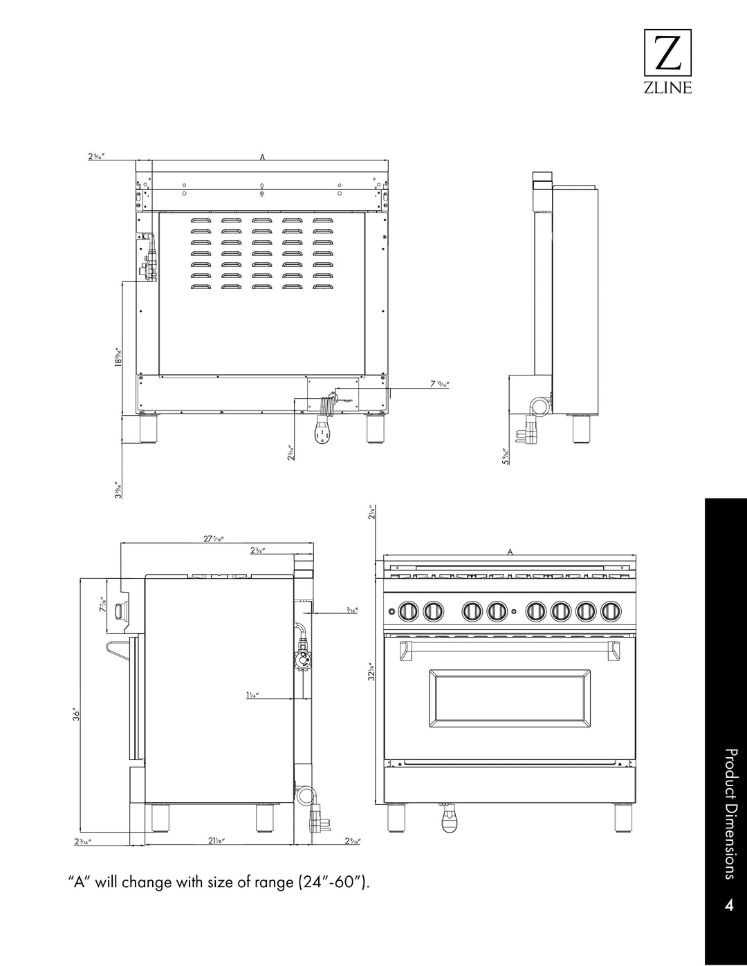 ZLINE 24" Stainless Steel 2.8 cu. ft. Range W/ Gas Stove &amp; Gas Oven
