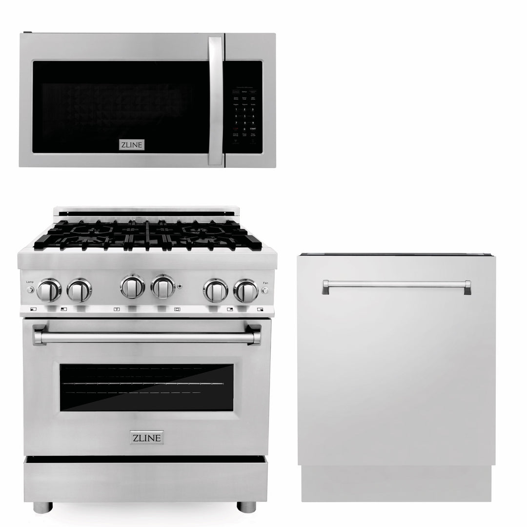 ZLINE 30" Kitchen Package Gas Range Over The Range Microwave &amp; Dishwasher