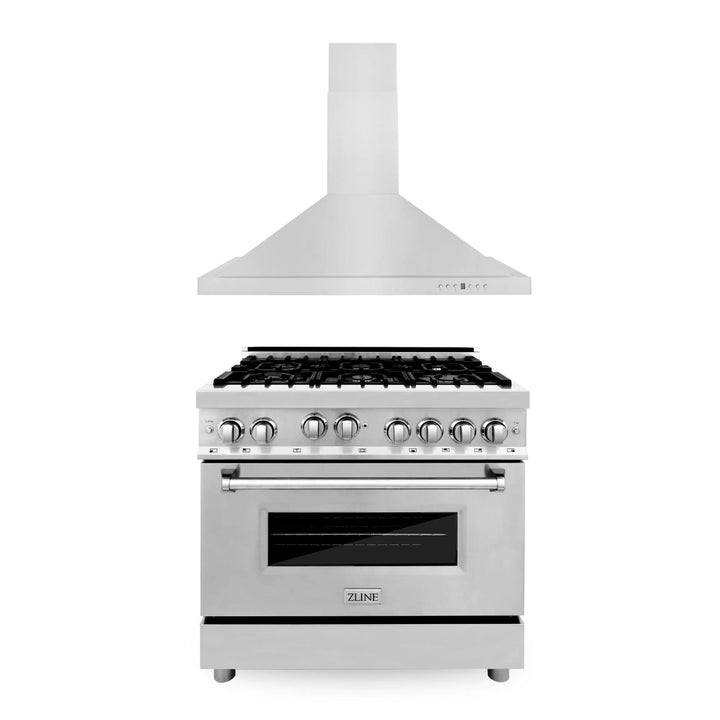 ZLINE 30" &amp; 36" Kitchen Package with Stainless Steel Gas Range and Convertible Vent Range Hood.