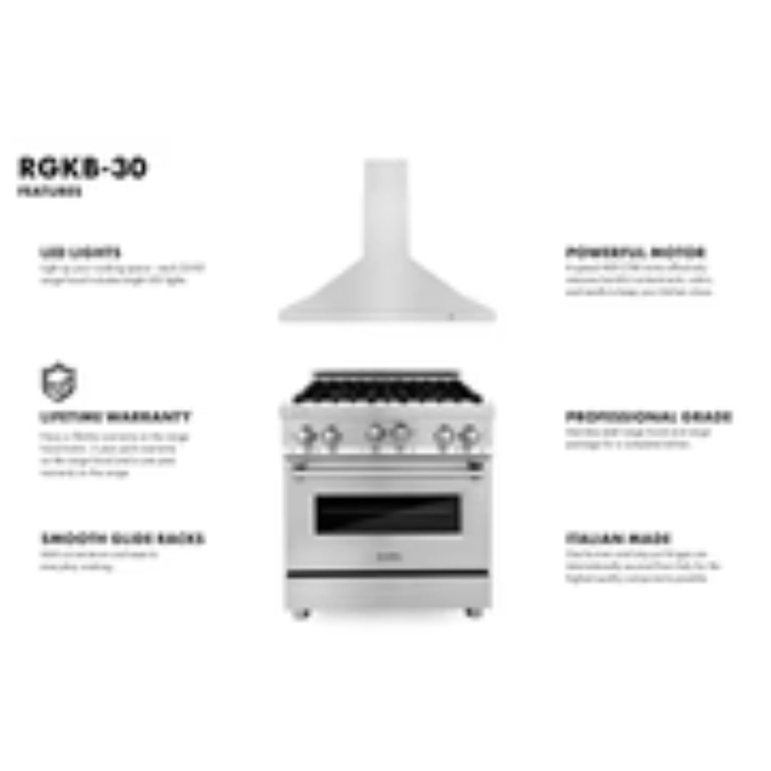 ZLINE 30" &amp; 36" Kitchen Package with Stainless Steel Gas Range and Convertible Vent Range Hood.