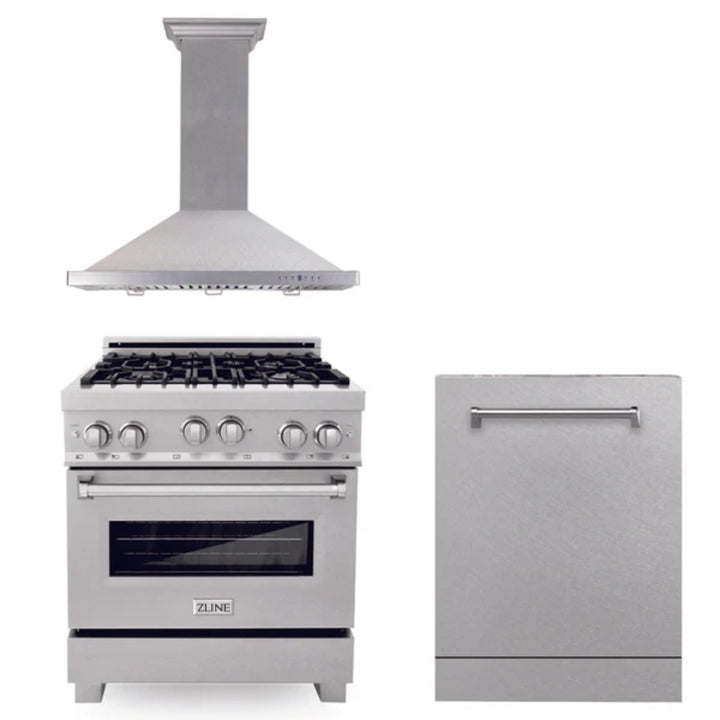 ZLINE 30" &amp; 36" Kitchen Packages with Stainless Steel Gas Range, Convertible Vent Range Hood, and Dishwasher