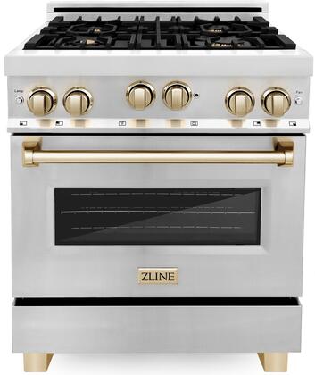 Zline 30" Freestanding All Gas Range With Natural Gas, 4 Sealed Brass Burners, 4 cu. ft. Total Oven