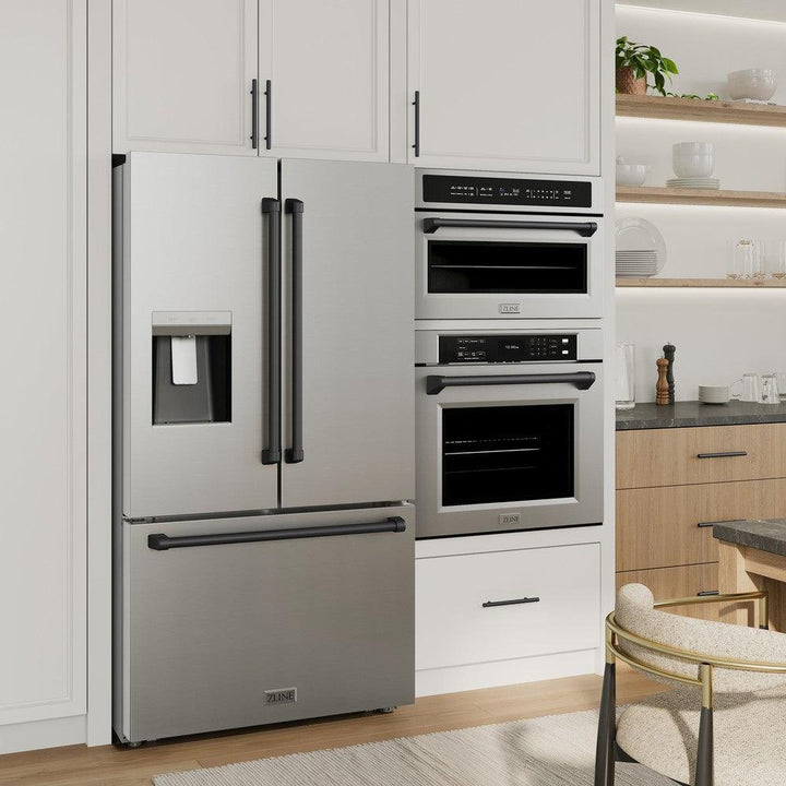 ZLINE Autograph Edition 36 in. 28.9 cu. ft. Standard-Depth French Door External Water Dispenser Refrigerator with Dual Ice Maker in Fingerprint-Resistant Stainless Steel and Matte Black Traditional Handles (RSMZ-W-36-MB)