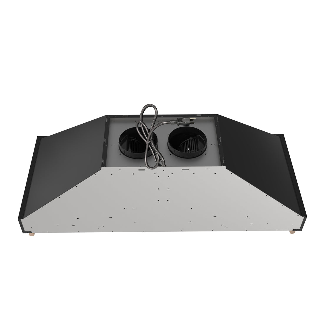 Forno Venezia 48 Inch Wall-Mounted Range Hood in Black with Antique Brass Accessories, Touch Controls and Baffle Filters