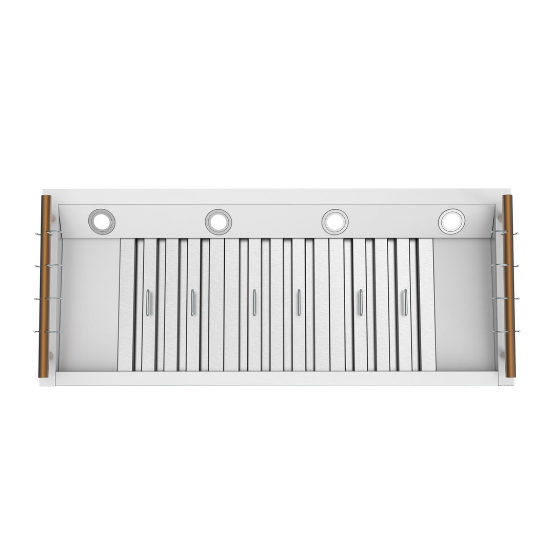 Forno Venezia 48 Inch Wall-Mounted Range Hood in White with Antique Brass Accessories, Touch Controls and Baffle Filters