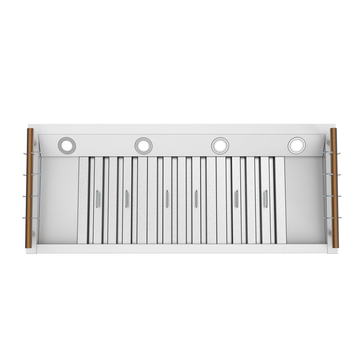 Forno Venezia 48 Inch Wall-Mounted Range Hood in White with Antique Brass Accessories, Touch Controls and Baffle Filters
