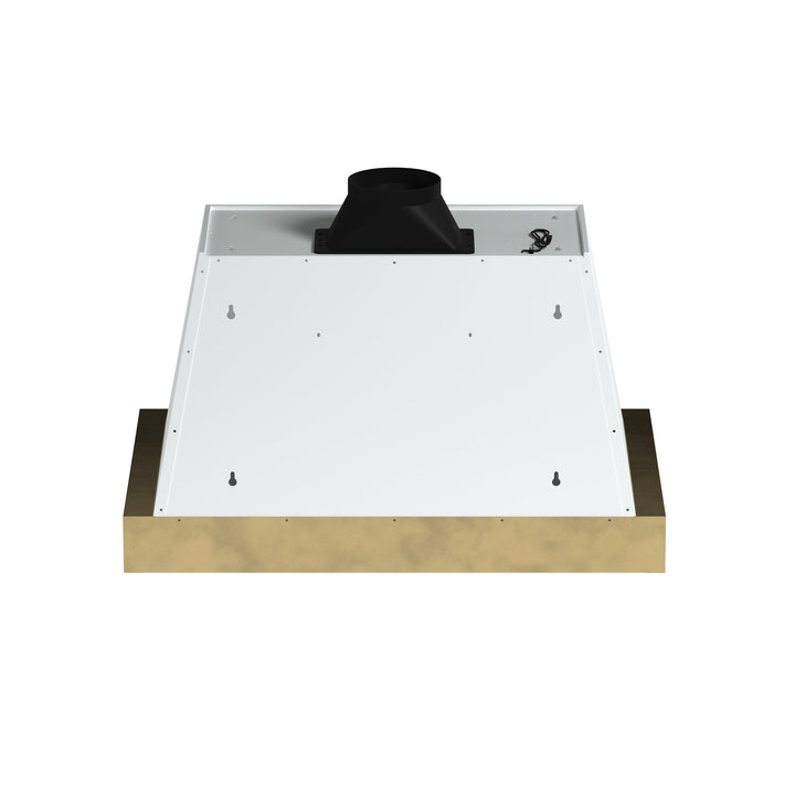 Forno Vittorio 36-Inch Wall Mount Range Hood, White with Antique Brass Trim, 424 CFM Airflow, Dishwasher-Safe Baffle Filters, Remote Control, 3-Speed Fan, Bright LED Lighting.