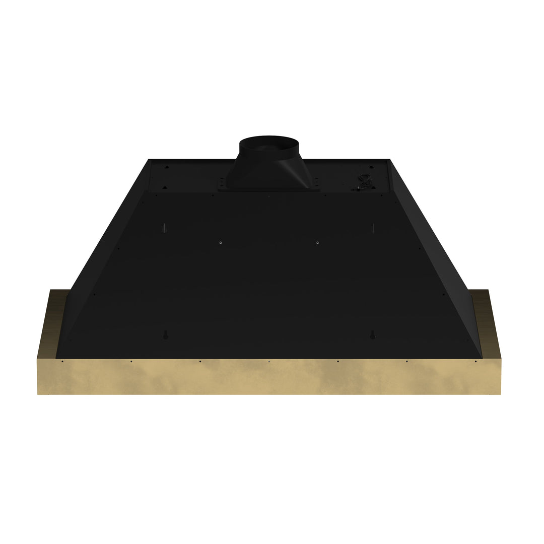 Forno Vittorio 48-Inch Wall Mount Range Hood, Black with Antique Brass Trim, 424 CFM Airflow, Dishwasher-Safe Baffle Filters, Remote Control, 3-Speed Fan, Bright LED Lighting.