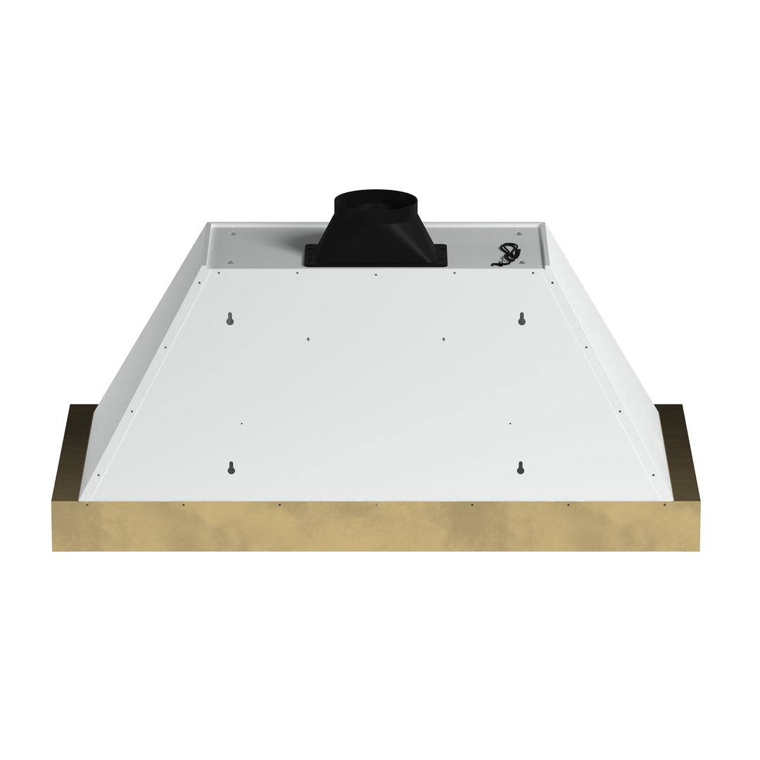 Forno Vittorio 48-Inch Wall Mount Range Hood, White with Antique Brass Trim, 424 CFM Airflow, Dishwasher-Safe Baffle Filters, Remote Control, 3-Speed Fan, Bright LED Lighting