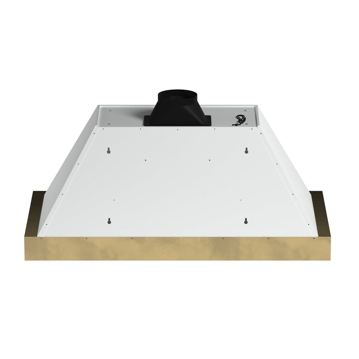 Forno Vittorio 48-Inch Wall Mount Range Hood, White with Antique Brass Trim, 424 CFM Airflow, Dishwasher-Safe Baffle Filters, Remote Control, 3-Speed Fan, Bright LED Lighting