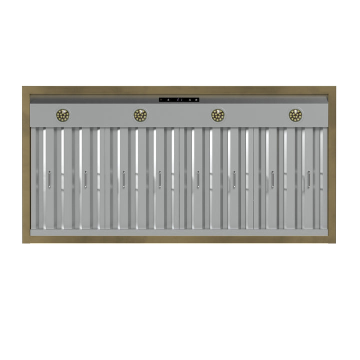 Forno Vittorio 48-Inch Wall Mount Range Hood, White with Antique Brass Trim, 424 CFM Airflow, Dishwasher-Safe Baffle Filters, Remote Control, 3-Speed Fan, Bright LED Lighting