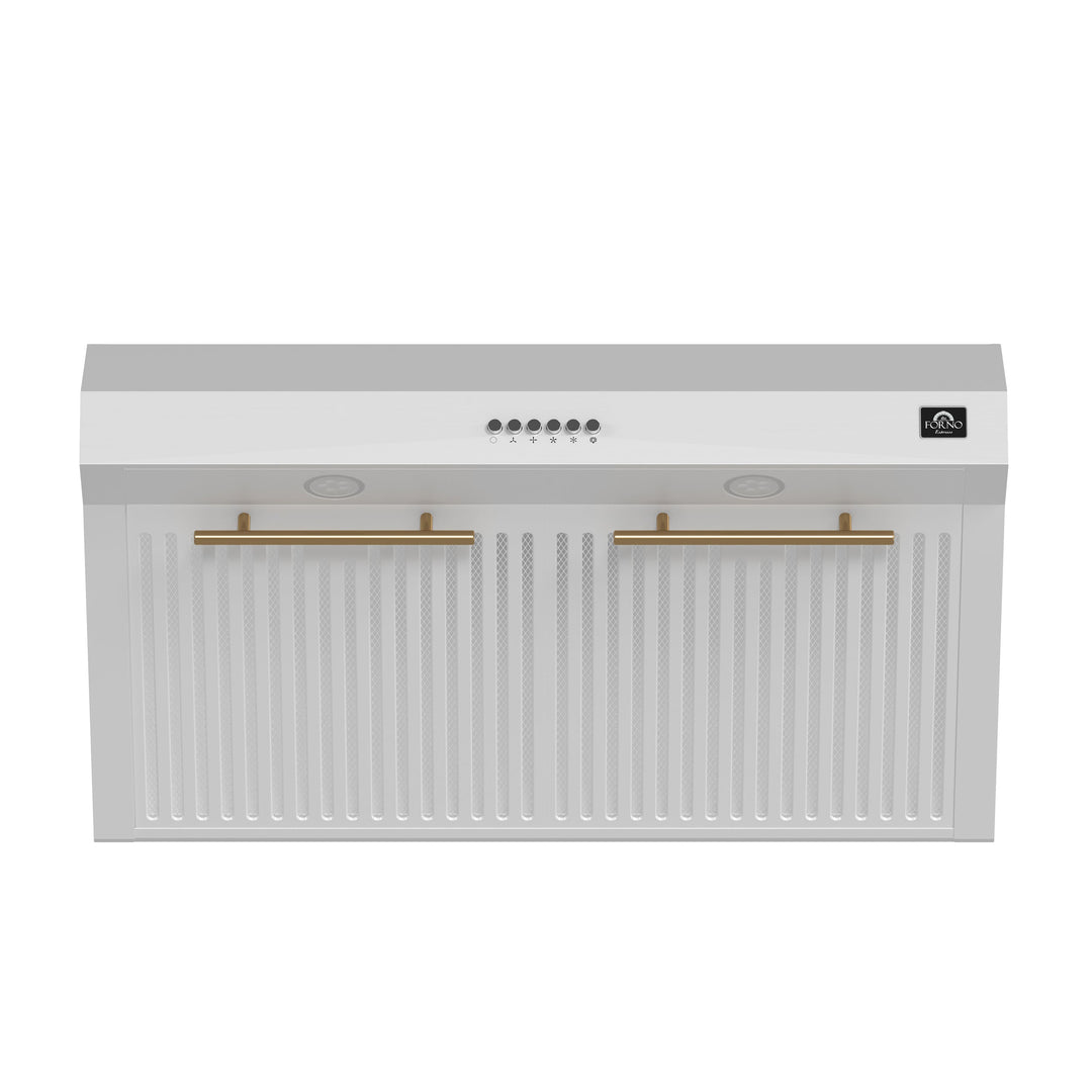 Forno Bari Espresso 30-Inch Under Cabinet Range Hood, White, 600 CFM, LED Lighting, Dishwasher-Safe Baffle Filters, 3-Speed Fan Control