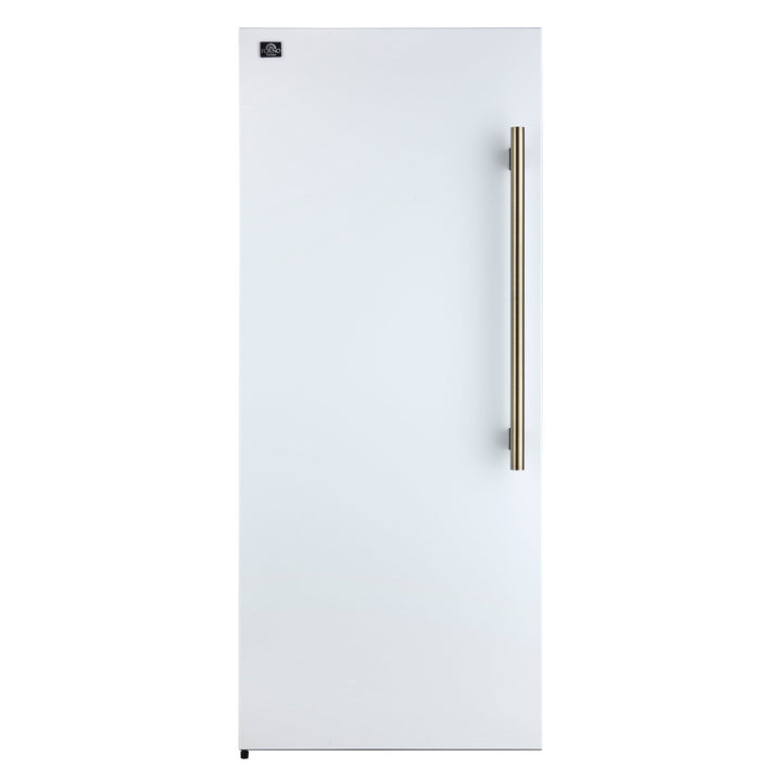 Forno Maderno 28-Inch Convertible Upright Freezer/Refrigerator in White with Antique Brass Handle, 13.6 cu.ft., Left Swing