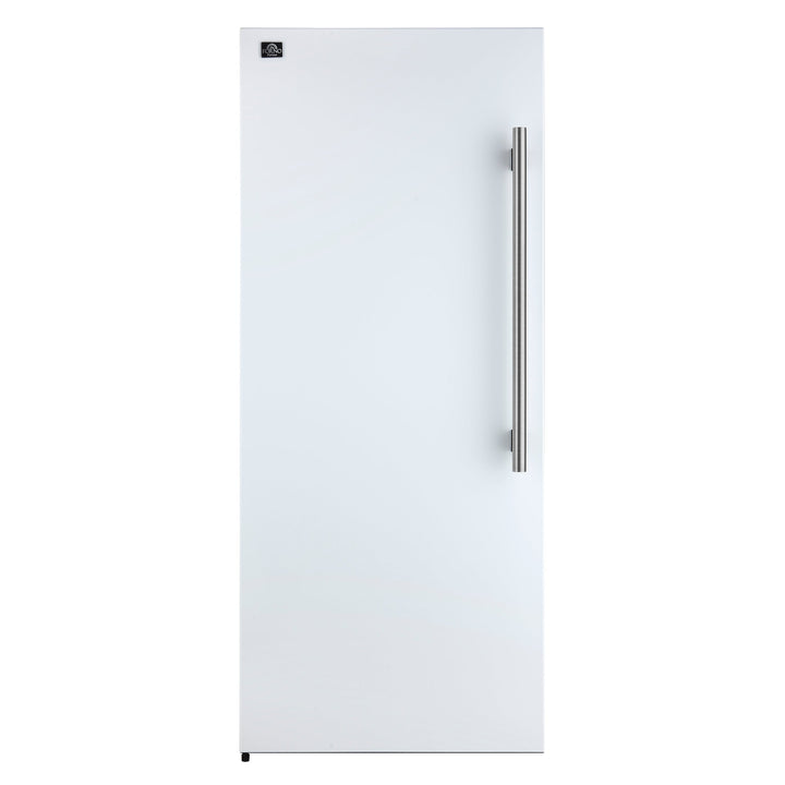 Forno Maderno 28-Inch Convertible Upright Freezer/Refrigerator in White with Antique Brass Handle, 13.6 cu.ft., Left Swing
