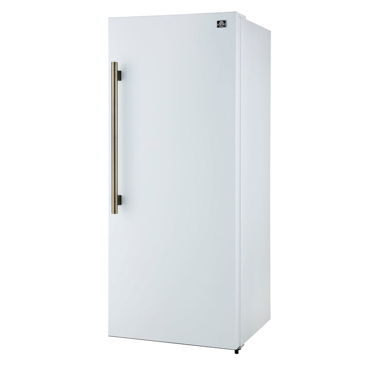 Forno Maderno 28-Inch Built-In Convertible Refrigerator in White with Antique Brass Handle, 13.6 cu.ft. Right Swing with Decorative Trim - 32-Inch Wide