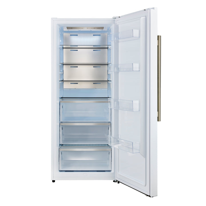 Forno Maderno 28-Inch Built-In Convertible Refrigerator in White with Antique Brass Handle, 13.6 cu.ft. Right Swing with Decorative Grill - 32-Inch Wide