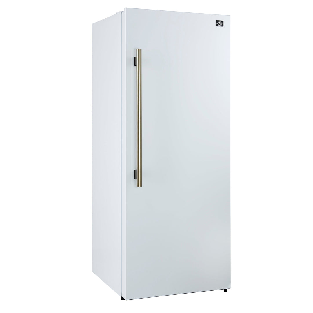Forno Maderno 28-Inch Built-In Convertible Refrigerator in White with Antique Brass Handle, 13.6 cu.ft. Right Swing with Decorative Trim - 32-Inch Wide