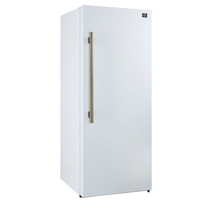 Forno Maderno 28-Inch Built-In Convertible Refrigerator in White with Antique Brass Handle, 13.6 cu.ft. Right Swing with Decorative Trim - 32-Inch Wide