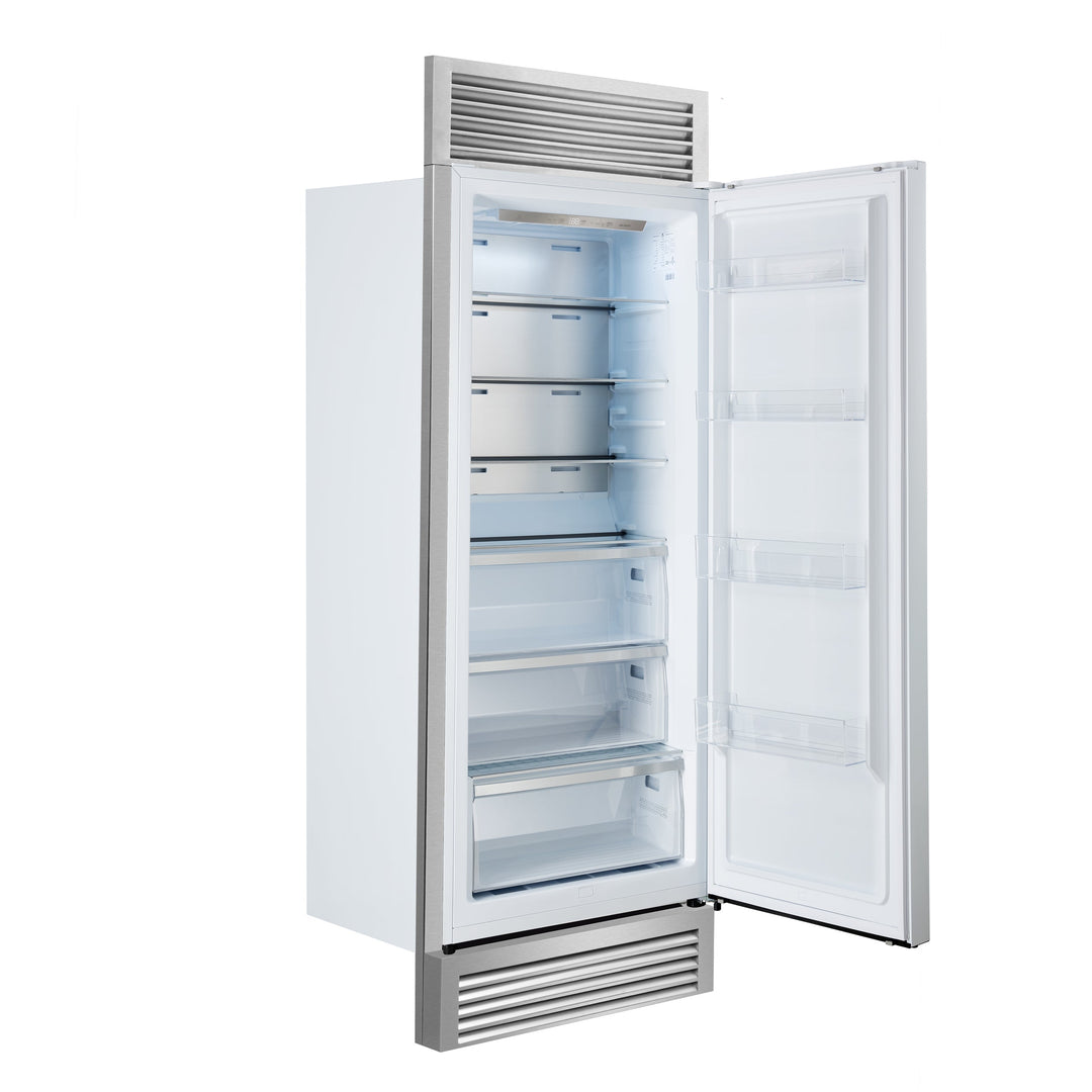 Forno Maderno 28-Inch Built-In Convertible Refrigerator in White with Antique Brass Handle, 13.6 cu.ft. Right Swing with Decorative Trim - 32-Inch Wide
