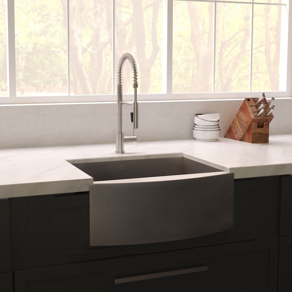 ZLINE 30 in. Zermatt Farmhouse Apron Mount Single Bowl Satin Stainless Steel Kitchen Sink with Bottom Grid (SAS-30S)