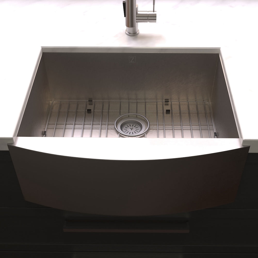 ZLINE 30 in. Zermatt Farmhouse Apron Mount Single Bowl Satin Stainless Steel Kitchen Sink with Bottom Grid (SAS-30S)