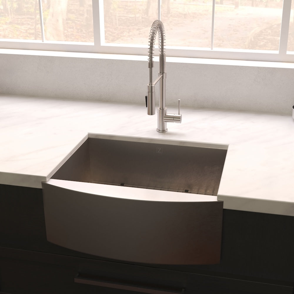 ZLINE 30 in. Zermatt Farmhouse Apron Mount Single Bowl Satin Stainless Steel Kitchen Sink with Bottom Grid (SAS-30S)