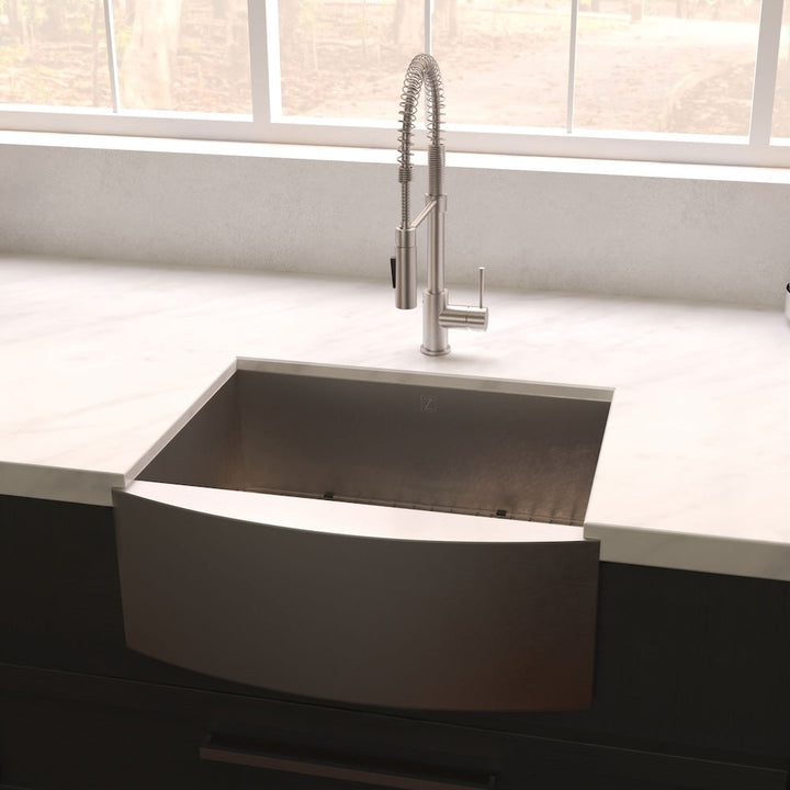ZLINE 30 in. Zermatt Farmhouse Apron Mount Single Bowl Satin Stainless Steel Kitchen Sink with Bottom Grid (SAS-30S)