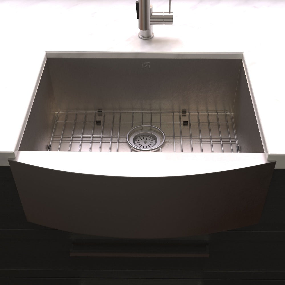 ZLINE 33 in. Vail Farmhouse Apron Mount Single Bowl Stainless Steel Kitchen Sink with Bottom Grid (SAS-33)