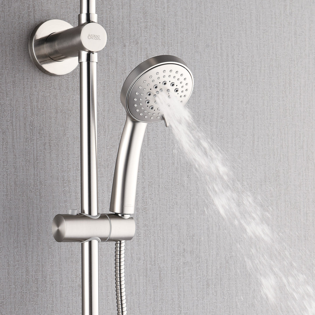 Forno Acqua AcquaSPA Retrofit Shower, Overhead Rainfall Shower, Handheld Shower Head, Body Jets, 6 Way Diverter, Brushed Nickel Finish, 1.8 GPM Flow Rate