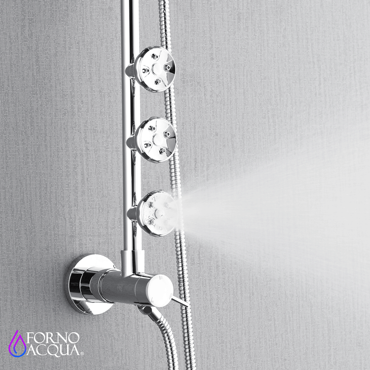 Forno Acqua AcquaSPA Retrofit Shower, Overhead Rainfall Shower, Handheld Shower Head, Body Jets, 6 Way Diverter, Polished Stainless Steel Finish, 1.8 GPM Flow Rate