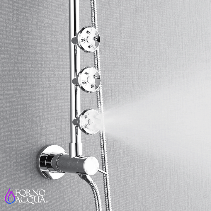 Forno Acqua AcquaSPA Retrofit Shower, Overhead Rainfall Shower, Handheld Shower Head, Body Jets, 6 Way Diverter, Polished Stainless Steel Finish, 1.8 GPM Flow Rate